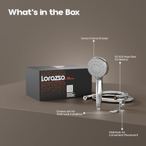 Lorazzo Versa 5-Function Hand Shower for Bathroom | 5-Mode Water Flow | Complete Set with 1.5 meter SS 304 Hose Pipe and Wall Hook | 1-Year Lorazzo Limited Warranty - Image 5
