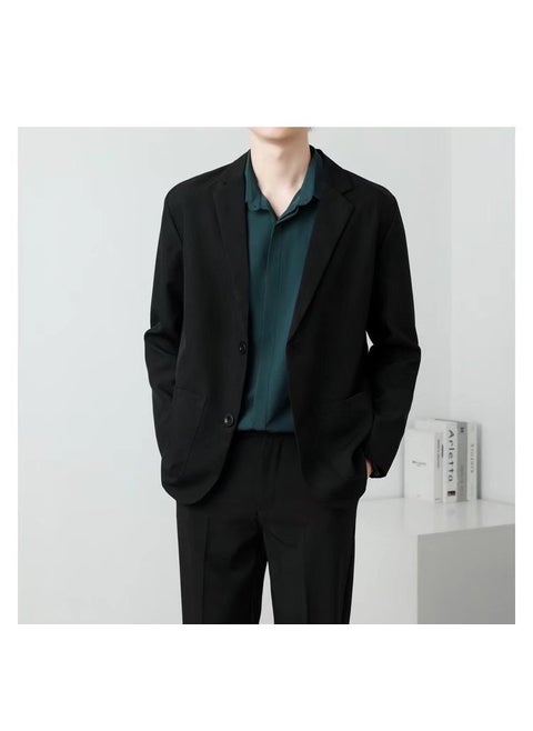 Casual Lightweight Business Jacket Slim Fit Interview Suit High End Feel Spring Autumn Blazer For Teen Boys And Men Black