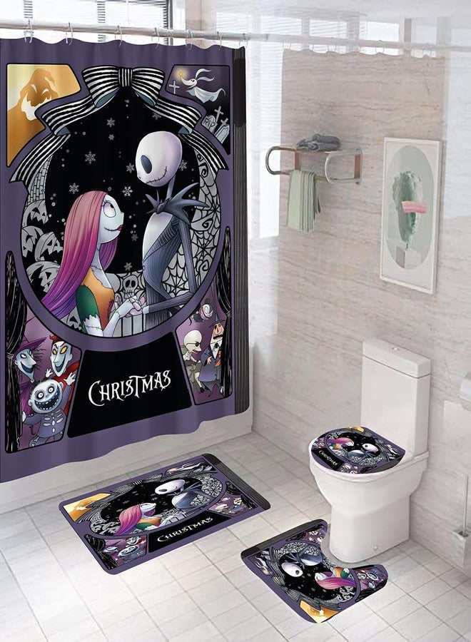 دي دي أس-دودز طقم ستائر حمام للأطفال من دي دي إس-ديودز مكون من 4 قطع، بتصميم عيد الميلاد، مع 12 خطاف ستارة، مقاوم للماء، مقاس 71 × 71 بوصة (D1). - Image 1