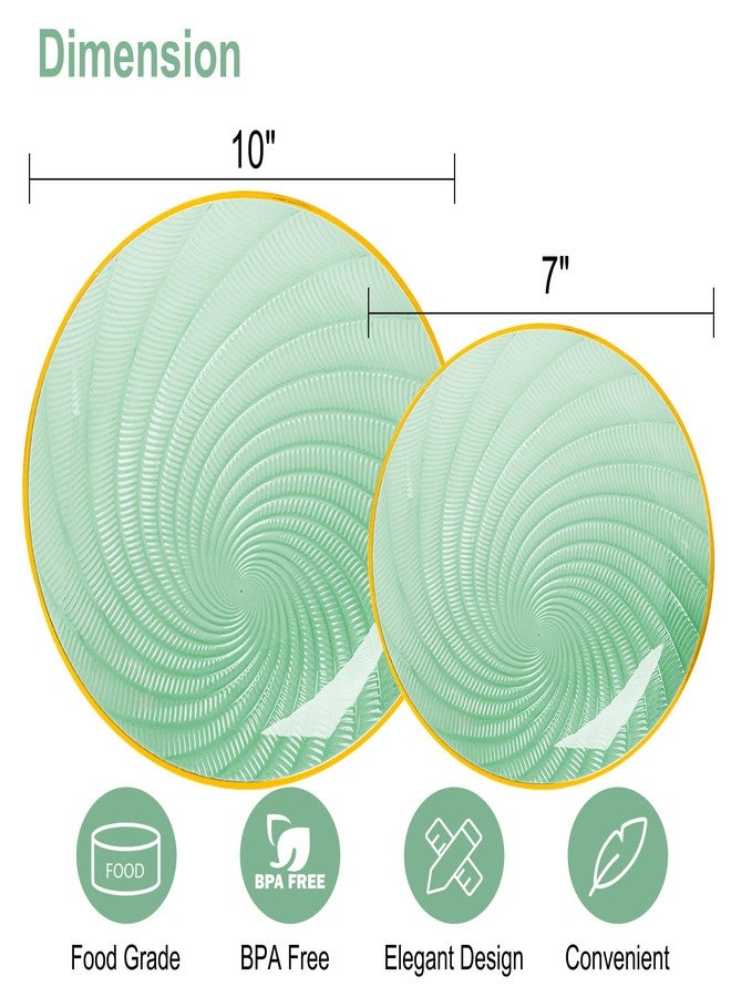 N9R 60PCS Green Plastic Plates for Party, Heavy Duty Disposable Plate with Gold Rim, Elegant Spiral Design 30 Dinner & 30 Dessert Plates for Wedding, Birthday(Translucent Green) - Image 2