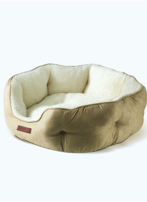 Extra Soft Cat Bed for Deep Sleep, Orthopedic Round Pet Bed for Joint & Muscle Support, Machine Washable Cat Beds for Indoor Cats with Slip-Resistant Bottom, Kitten Bed for Medium Cats - Brown