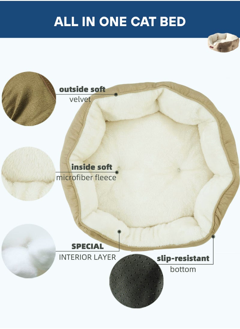 Horizon - Extra Soft Cat Bed for Deep Sleep, Orthopedic Round Pet Bed for Joint & Muscle Support, Machine Washable Cat Beds for Indoor Cats with Slip-Resistant Bottom, Kitten Bed for Medium Cats - Brown - Image 1