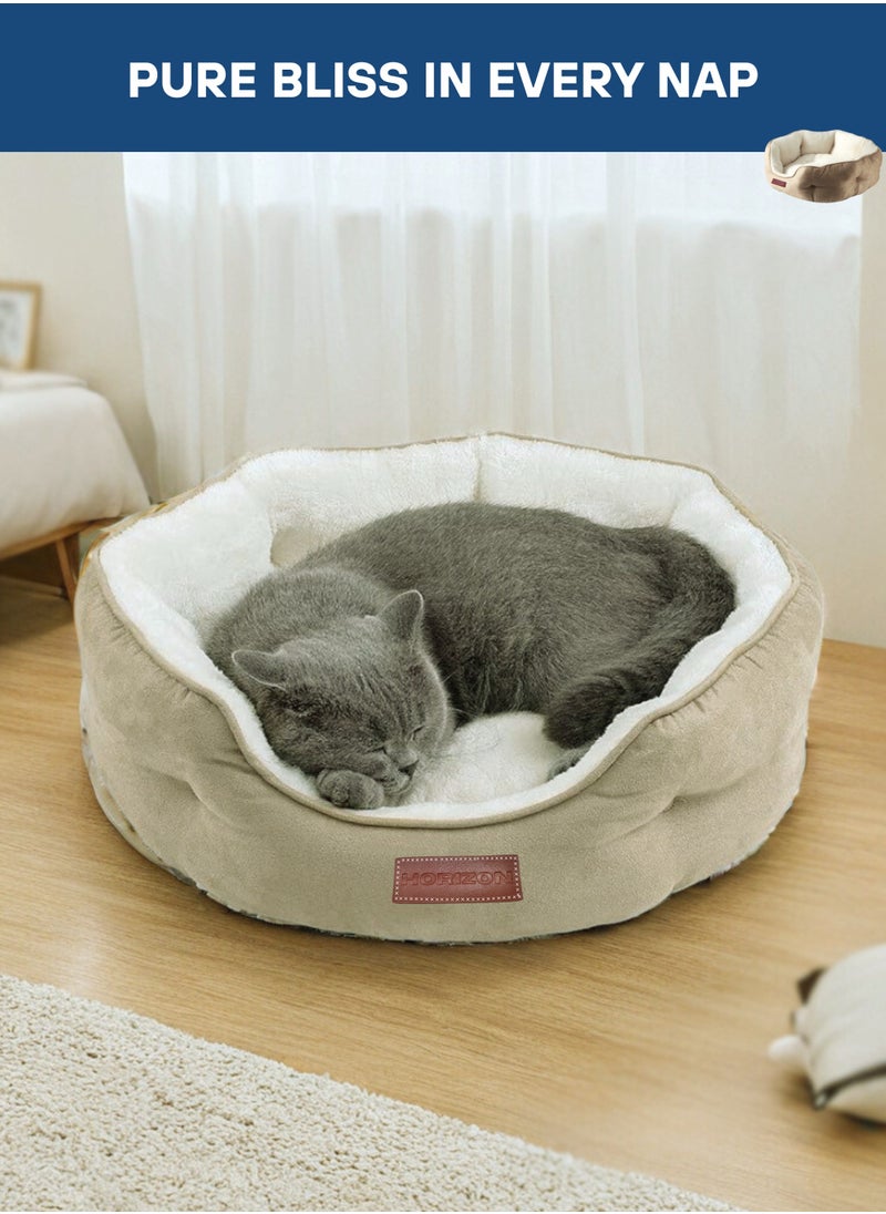 Horizon - Extra Soft Cat Bed for Deep Sleep, Orthopedic Round Pet Bed for Joint & Muscle Support, Machine Washable Cat Beds for Indoor Cats with Slip-Resistant Bottom, Kitten Bed for Medium Cats - Brown - Image 1
