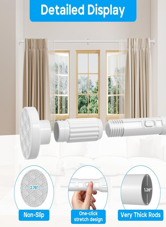 ZipGlo Tension Curtain Rod 40-120in White Adjustable Curtain Rod No Drilling Heavy Duty Tension Rods for Bathroom Living Room Divider Outdoor Patio - Image 4