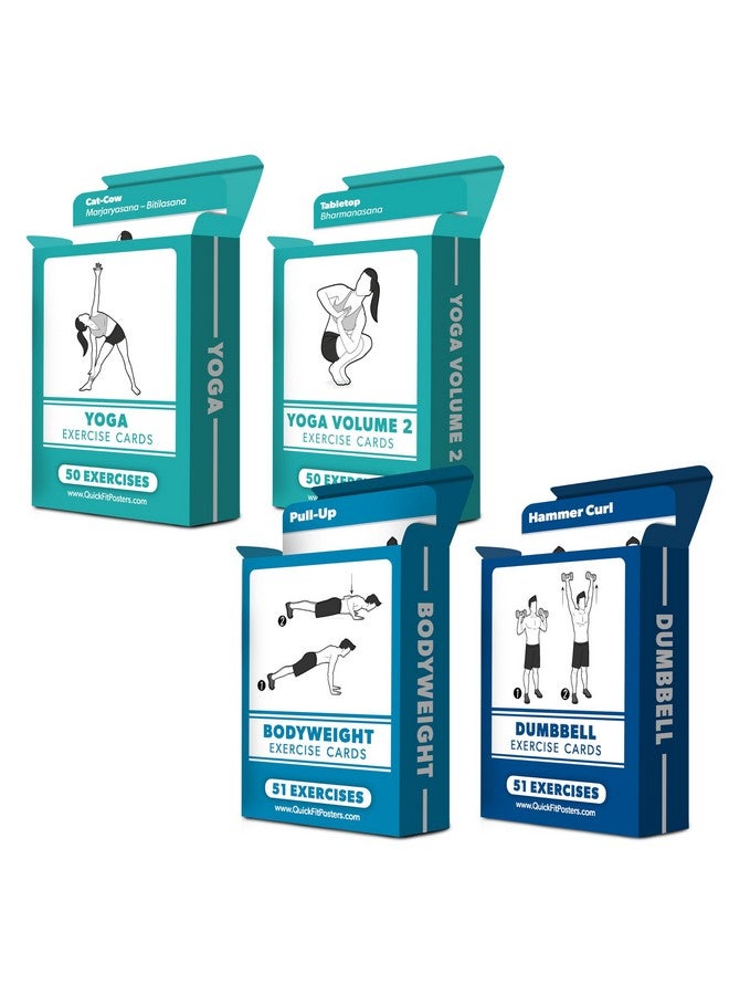 Palace Learning 4 Pack - Exercise Cards - Dumbbell, Bodyweight & Yoga Poses Volume 1 & 2 - Fitness Workout Playing Cards - Image 1
