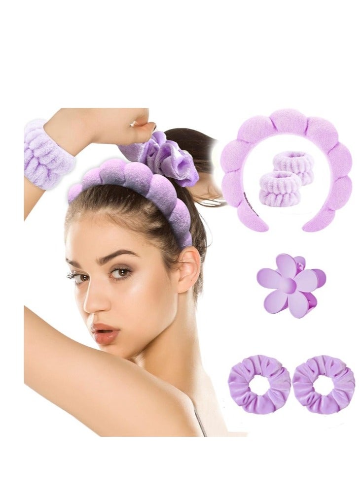 OASIS-TH Set 6 of  Pack Headband Wristband Skincare and Makeup Headbands Puffy Soft Skin Care Headband for Washing Face Trendy Hair Accessories Gifts for Women Girls - Image 1