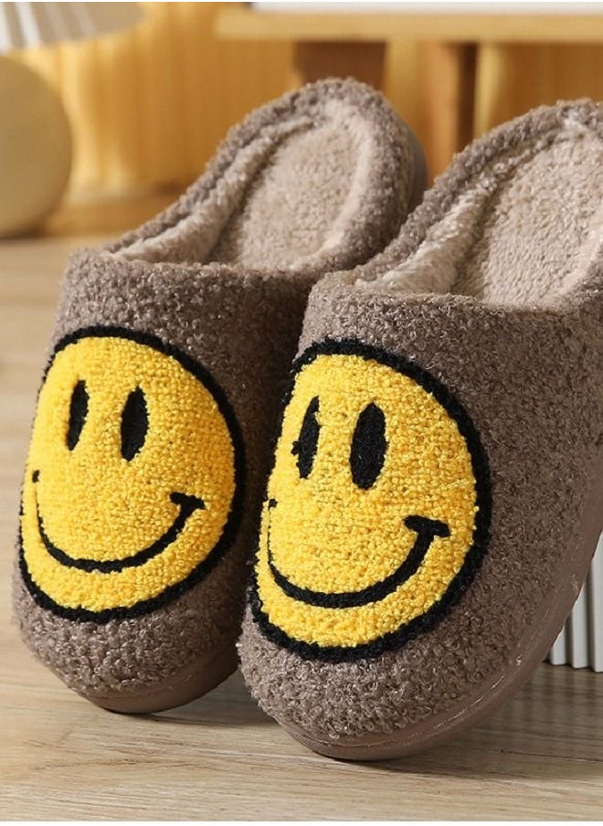 Joychic - Smiley Face Designed Bedroom Slippers Coffee - Image 1