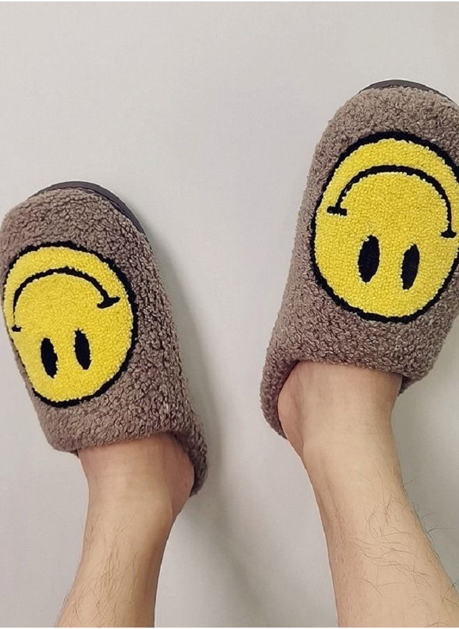 Joychic - Smiley Face Designed Bedroom Slippers Coffee - Image 1