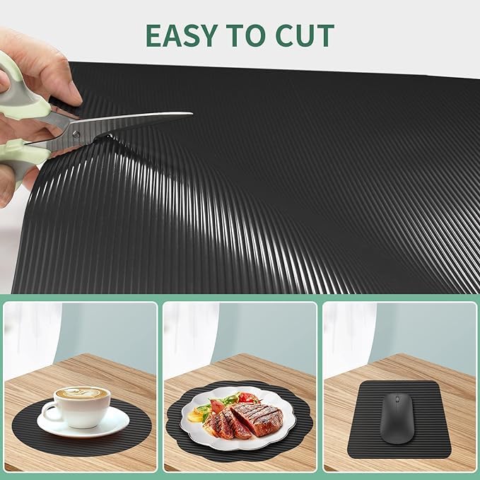 ElastPro Ethylene Vinyl Acetate 45 Cm X 5 M Black Food Grade EVA Solid Anti Slip Washable Matsheet For FridgeKitchenDrawerShelf LinerTableLine TextureBlack - Image 2