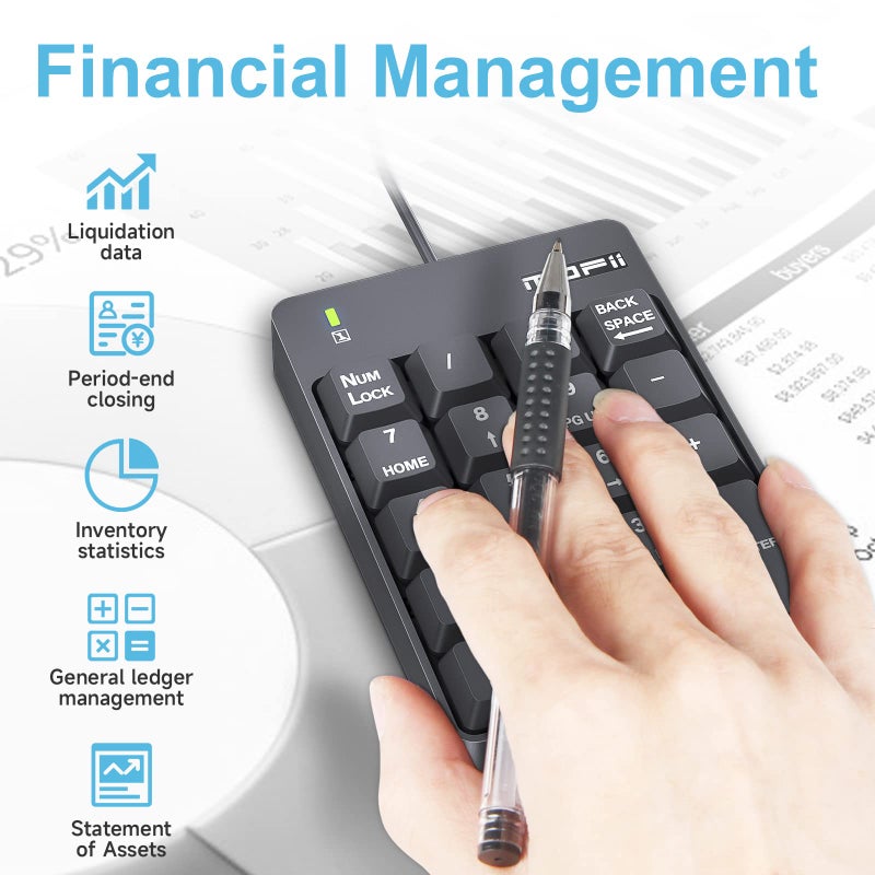MOFII Wired Number Pad Numeric Keypad Silent 19 Keys USB Numpad, Portable Financial Accounting Keyboard 10 Key for Laptop/Computer/PC/Notebook/Surface Pro - Black - Image 2