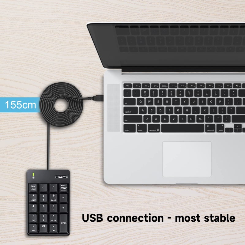 MOFII Wired Number Pad Numeric Keypad Silent 19 Keys USB Numpad, Portable Financial Accounting Keyboard 10 Key for Laptop/Computer/PC/Notebook/Surface Pro - Black - Image 3