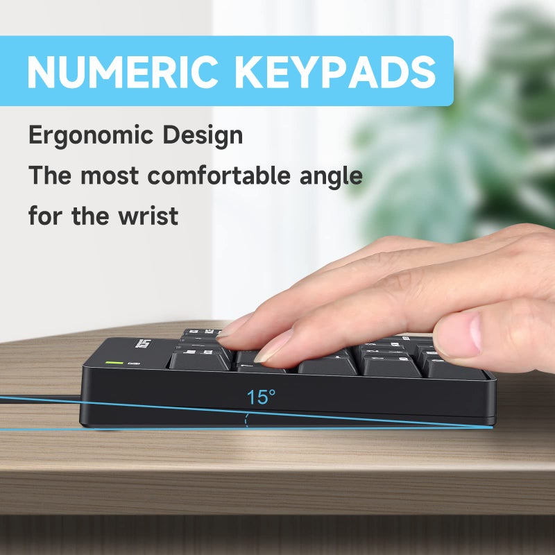 MOFII Wired Number Pad Numeric Keypad Silent 19 Keys USB Numpad, Portable Financial Accounting Keyboard 10 Key for Laptop/Computer/PC/Notebook/Surface Pro - Black - Image 4