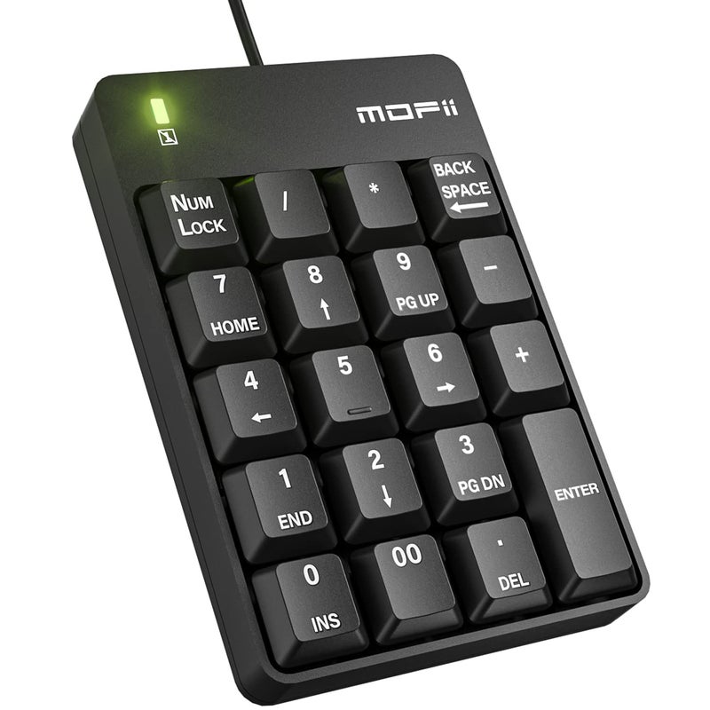 MOFII Wired Number Pad Numeric Keypad Silent 19 Keys USB Numpad, Portable Financial Accounting Keyboard 10 Key for Laptop/Computer/PC/Notebook/Surface Pro - Black - Image 1