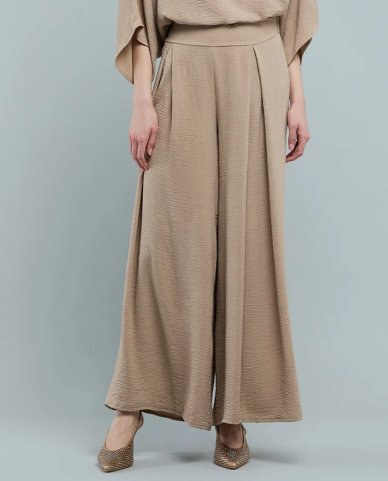 R&b Textured Wide Leg Pants with Elastic Waist
