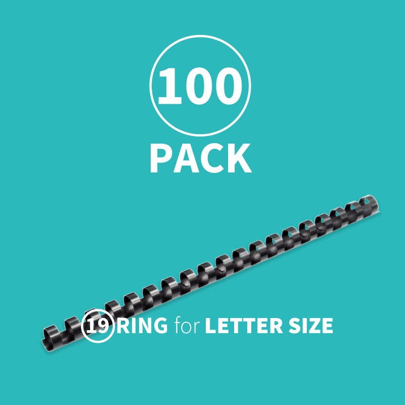 Binditek 100 Pack Plastic Binding Comb Spines, 1/2 Inch Diameter, 90 Sheet Capacity, for Letter Size, Black, for Students and Coworkers - Image 2
