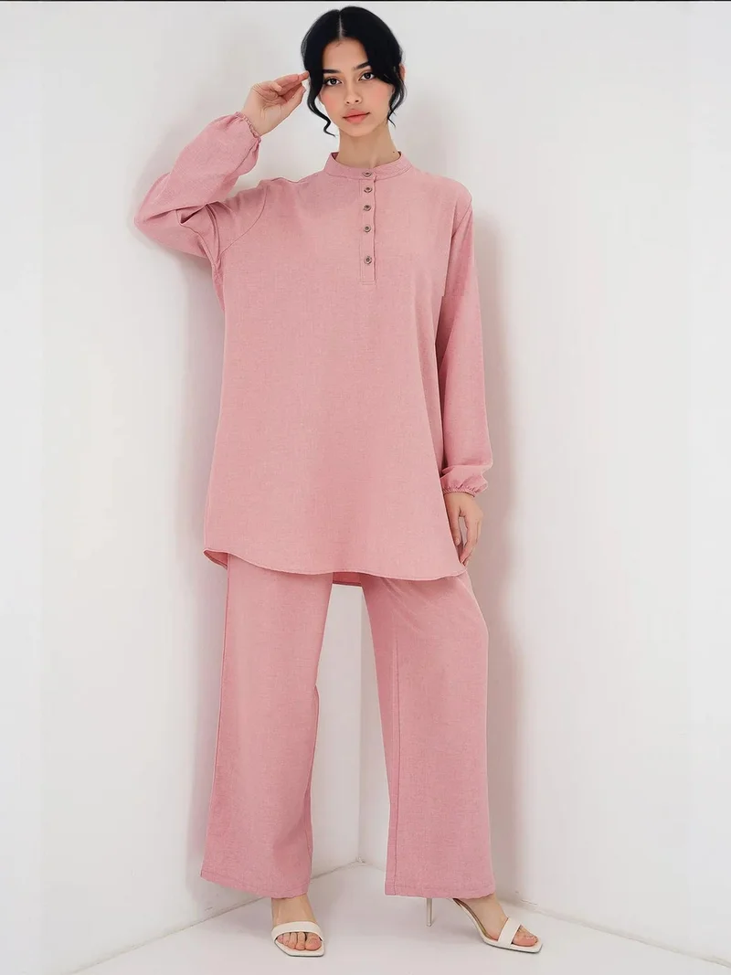 BIG DART BDART Textured Linen Blend Long Sleeve Tunic and Wide Leg Pants Set