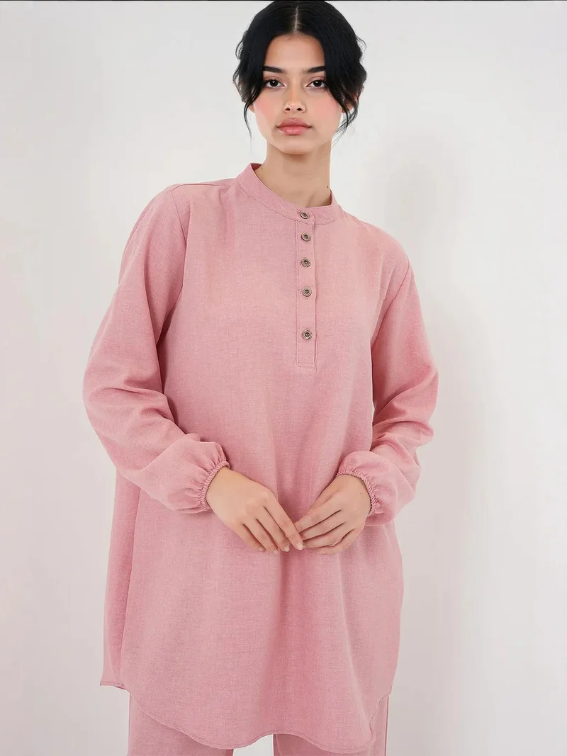 BIG DART BDART Textured Linen Blend Long Sleeve Tunic and Wide Leg Pants Set