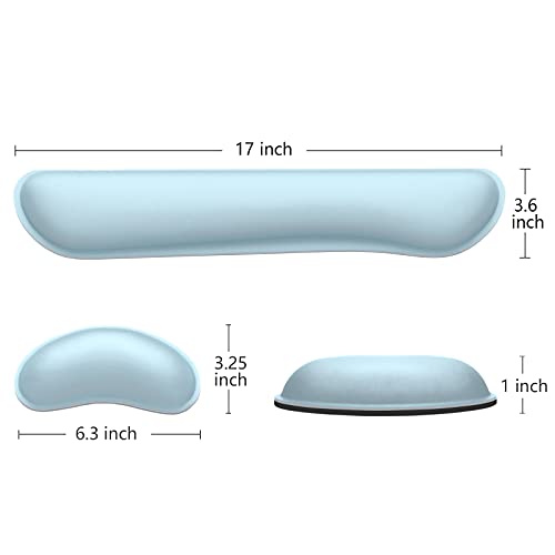 Dapesuom Enlarge Keyboard Wrist Rest, Memory Foam Wrist Cushion for Desk Mats Support, Cute Typing Pain Relief Keyboard Mouse Pad Rests Set with Non-Slip Base for Gaming Laptop Office, Sky Blue - Image 5