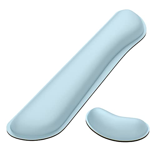 Dapesuom Enlarge Keyboard Wrist Rest, Memory Foam Wrist Cushion for Desk Mats Support, Cute Typing Pain Relief Keyboard Mouse Pad Rests Set with Non-Slip Base for Gaming Laptop Office, Sky Blue - Image 1