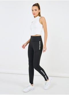 Styli Dual Text Tapping Detail Full Length Leggings  - Image 1