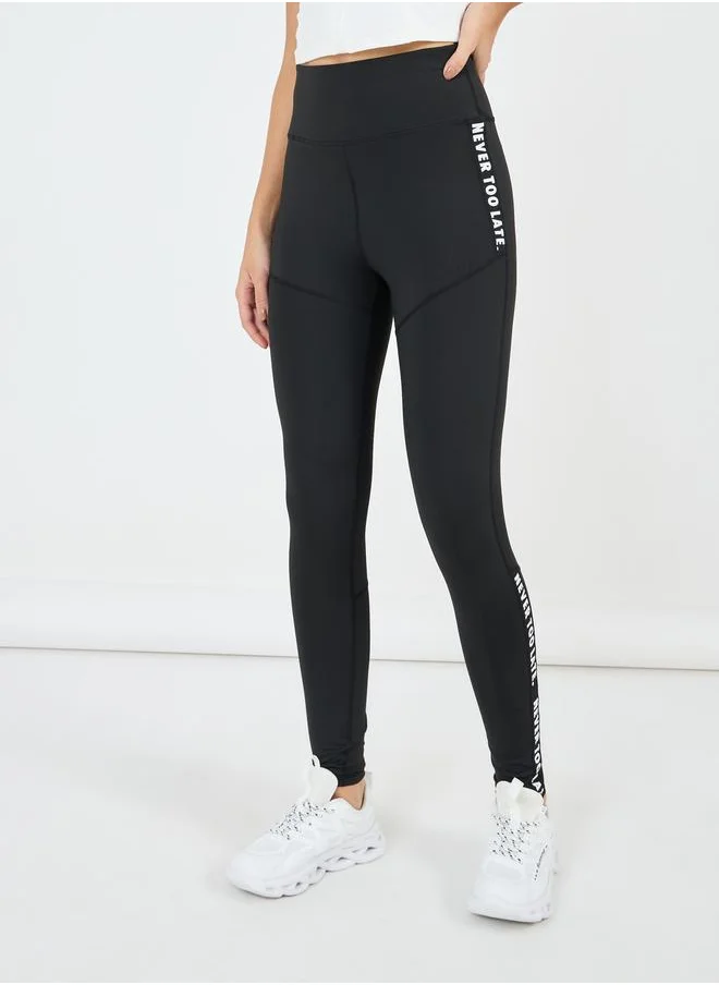 Styli Dual Text Tapping Detail Full Length Leggings