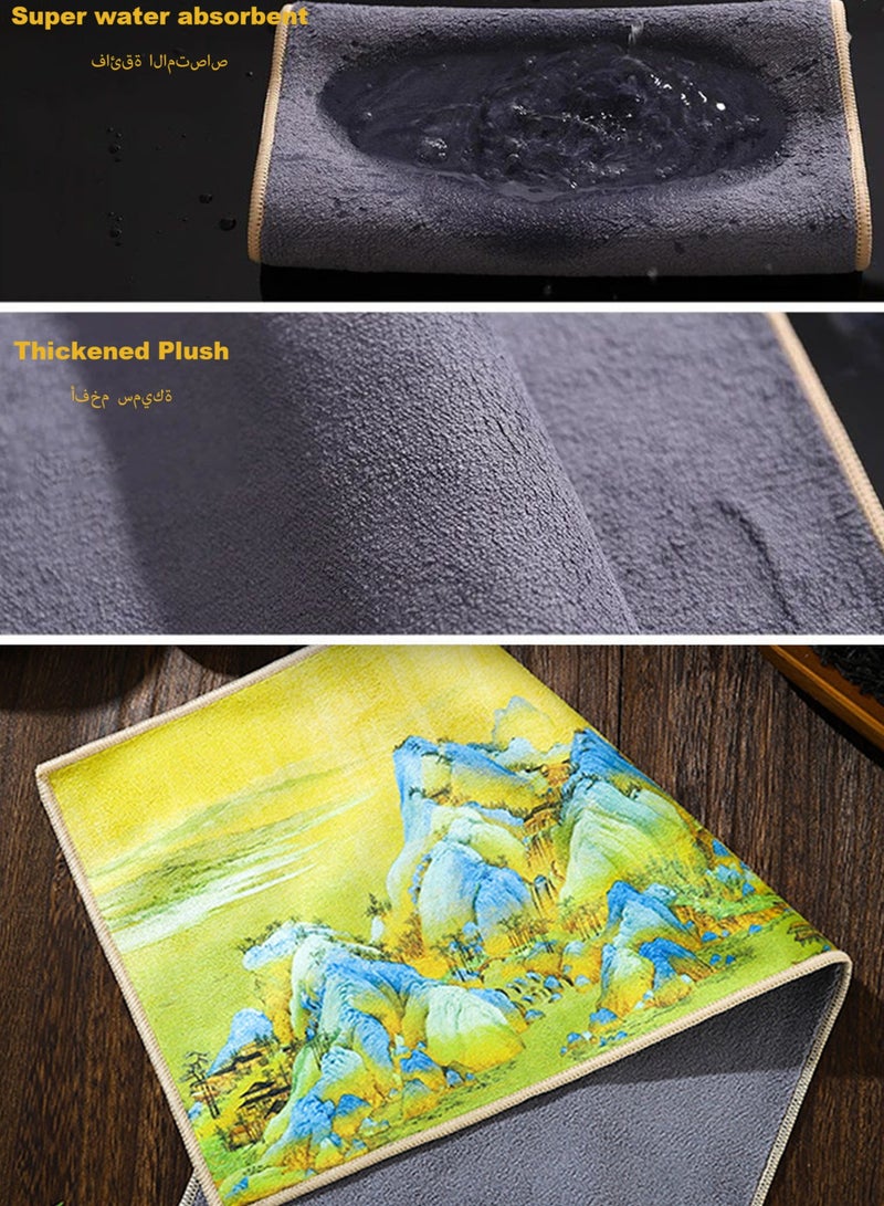 3pcs Towel Set,Tea Table Absorbent Towels,Famous Chinese Paintings Color Printed Absorbent Towel(as shown) - Image 2