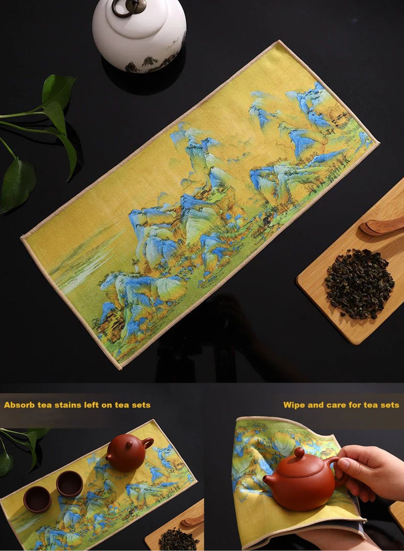 3pcs Towel Set,Tea Table Absorbent Towels,Famous Chinese Paintings Color Printed Absorbent Towel(as shown) - Image 1