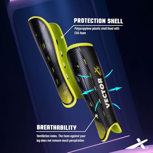 Vector X Field Hockey Shin Guard with PPCP Shell | Double 360° Velcro Straps | Practice and Training | Air Mesh Cushioning | for Kids Youth Adults (Medium) - Image 2