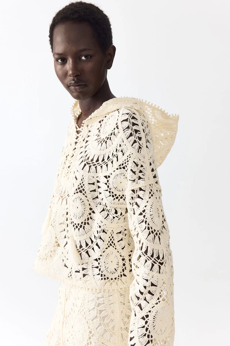 H&M Crochet-look lace-up hoodie