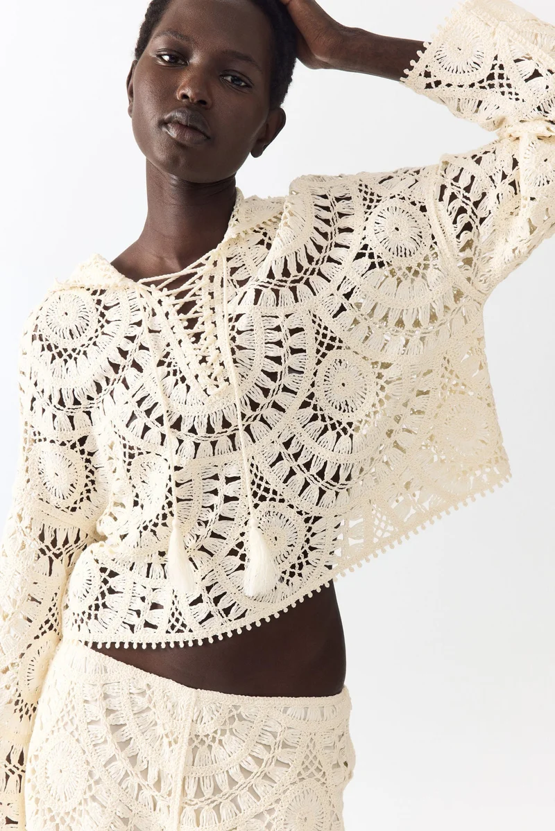 H&M Crochet-look lace-up hoodie