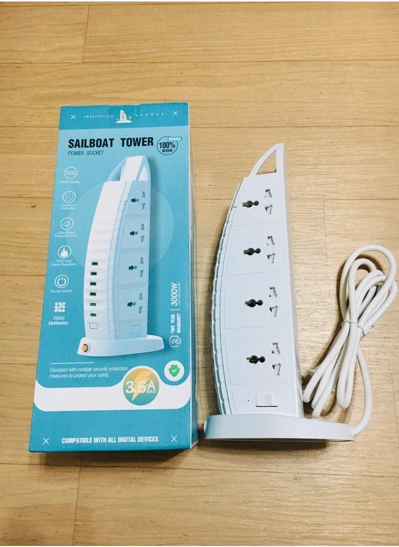Generic Tower Extension Board with USB A and USB C Port with Universal Sockets with Master Switch and Safety Shutter  - Image 3