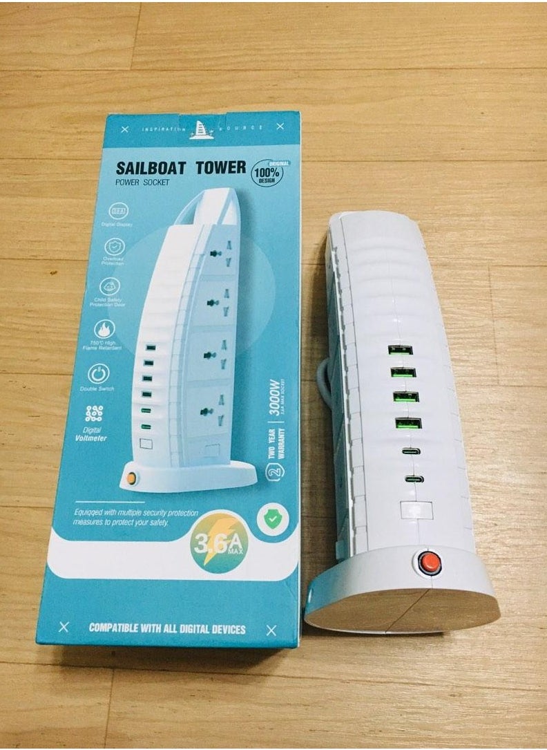Generic Tower Extension Board with USB A and USB C Port with Universal Sockets with Master Switch and Safety Shutter  - Image 2