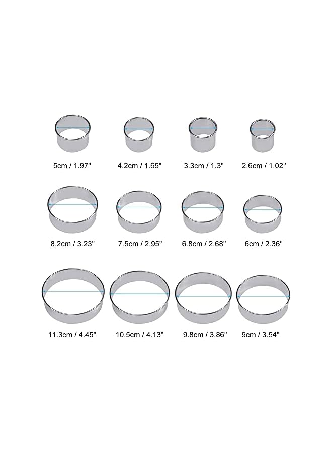 S-TOP Round Cookie Biscuit Cutter Set 12 Circle Pastry Donut Doughnut Cutter Set Round Cookie Cutters Circle Baking Metal Ring Molds - Image 2