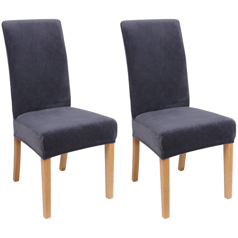 Smiry Velvet Stretch Chair Covers for Dining Room Set of 2 Soft Fit Removable Washable Kitchen Parsons Chair Slipcover Protector Dark Grey