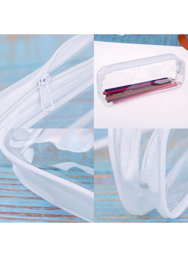Xgood 8 Pieces Clear Pencil Case Pvc Makeup Pouch Zippered Pencil Case Toiletry Carry Pouch Big Capacity Bags Portable Pencil Bags For Womenstudentsmenkids Gifts(White) - Image 3