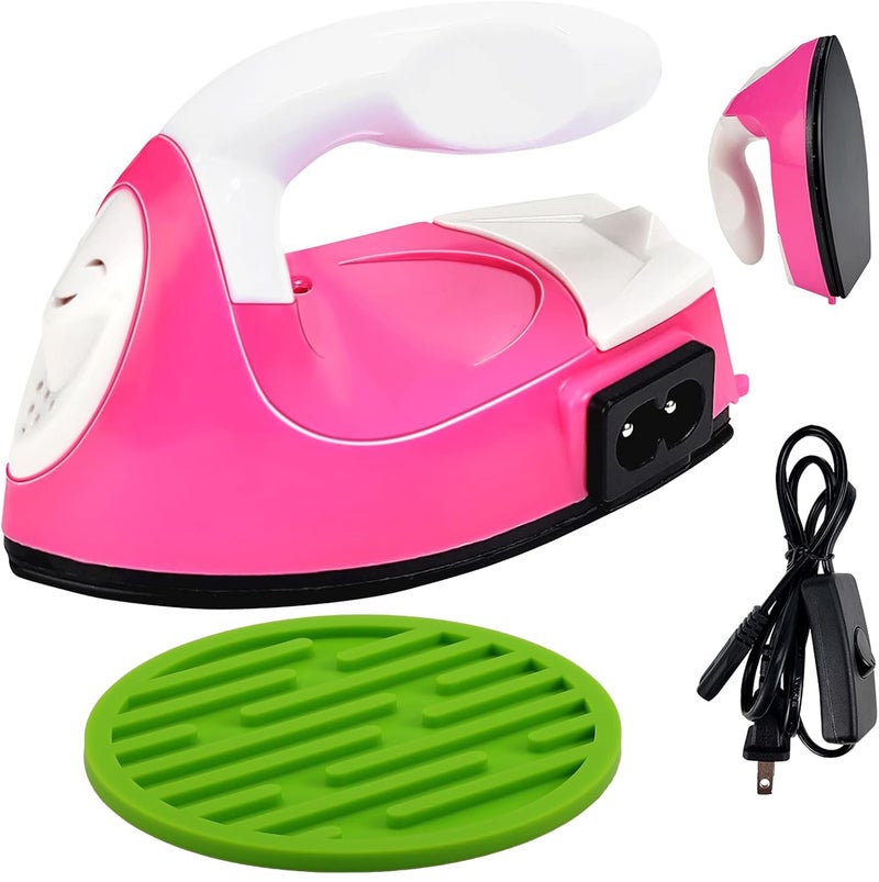 CACASO Mini Heat Press Iron MachinePortable Mini Electric IronSmall Heat Press IronMini Iron Press for Clothes Shoes Bags HatsIron Press Machine for Heating TransferSilicone Pad Included Rose Red 