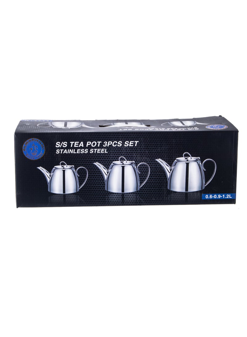 Almarhomy Stainless Steel Teapot Set 3 Pieces 600ml/900ml/1200ml - Image 3