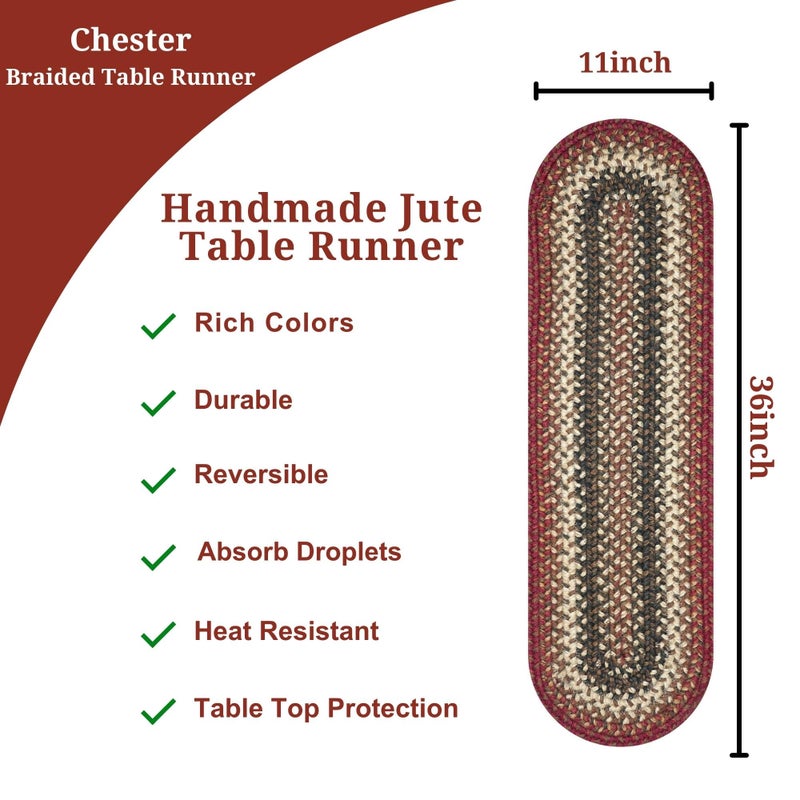 Homespice - Chester Thick Table Runner  an Oval Hand Braided Runner of Premium Jute Fibers to Use as Wide Table Runners on The Dining Table - No Gaps or Unfinished Edges - Multicolor  11x36 Inches - Image 3