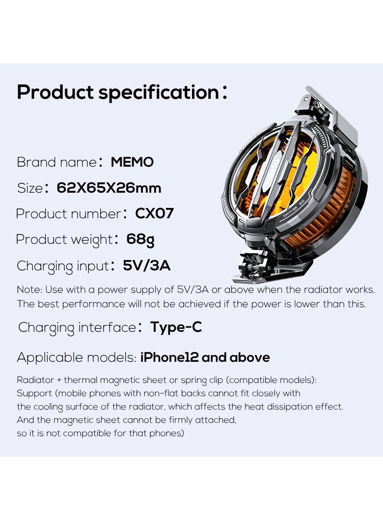 Memo - CX07 Cell Phone Magnetic Cooler Fan 15W Fast Cooling Semiconductor Heatsink Radiator Fit For All Smart Phone and Tab for Gaming - Image 1