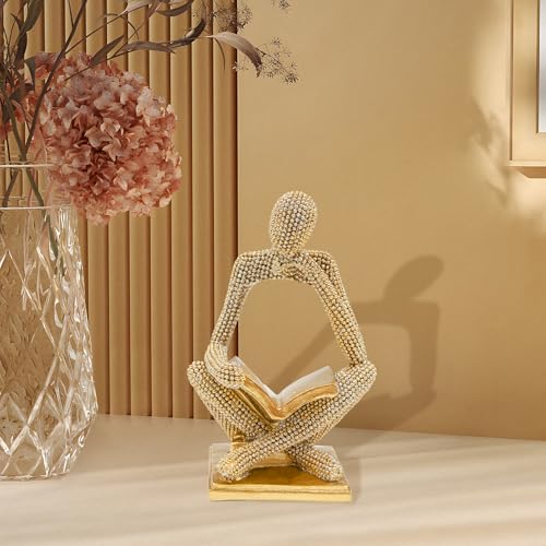 Neeenn Sparkling Gold Reading Women Statue, Thinker Sculptures, Abstract Art Ornament, Modern Aesthetic Figurine Decoration for Home Living Room Bedroom Office Shelf Table Desk Bookshelf Decor - Image 5