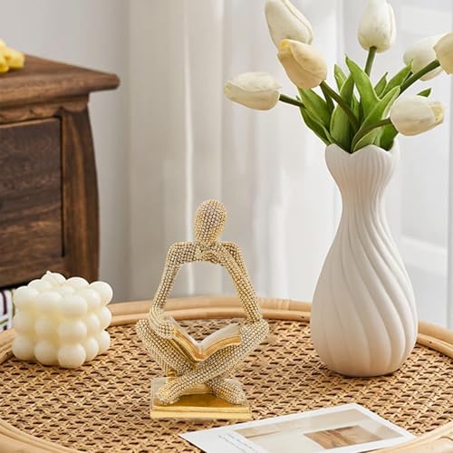 Neeenn Sparkling Gold Reading Women Statue, Thinker Sculptures, Abstract Art Ornament, Modern Aesthetic Figurine Decoration for Home Living Room Bedroom Office Shelf Table Desk Bookshelf Decor - Image 3