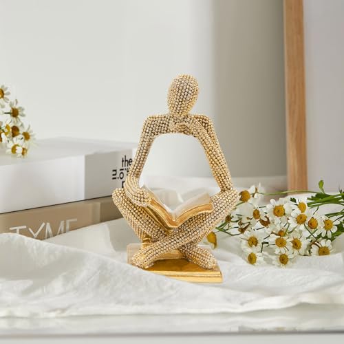 Neeenn Sparkling Gold Reading Women Statue, Thinker Sculptures, Abstract Art Ornament, Modern Aesthetic Figurine Decoration for Home Living Room Bedroom Office Shelf Table Desk Bookshelf Decor - Image 4