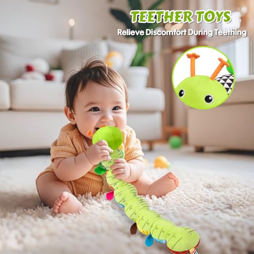 TOHIBEE Baby Toys Musical Caterpillar, Infant Stuffed Animal for 0-6 6-12 Months with Crinkle and Rattles, Tummy Time Sensory Toys Newborn Boys Girls Gifts 0 3 6 9 12 Months - Green - Image 4