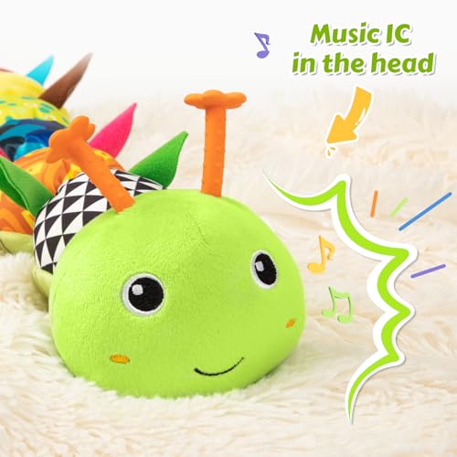 TOHIBEE Baby Toys Musical Caterpillar, Infant Stuffed Animal for 0-6 6-12 Months with Crinkle and Rattles, Tummy Time Sensory Toys Newborn Boys Girls Gifts 0 3 6 9 12 Months - Green - Image 2