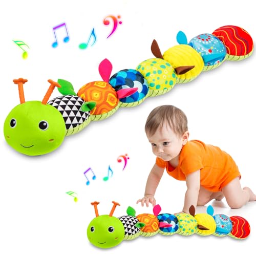 TOHIBEE Baby Toys Musical Caterpillar, Infant Stuffed Animal for 0-6 6-12 Months with Crinkle and Rattles, Tummy Time Sensory Toys Newborn Boys Girls Gifts 0 3 6 9 12 Months - Green - Image 1