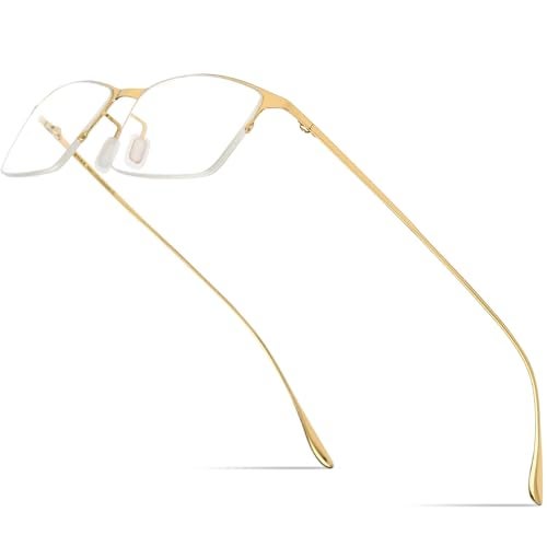 FONEX Metal Square Eyeglasses,Half Semi Rimless Lightweight Glasses Frame for Men (8101 Gold) - Image 1