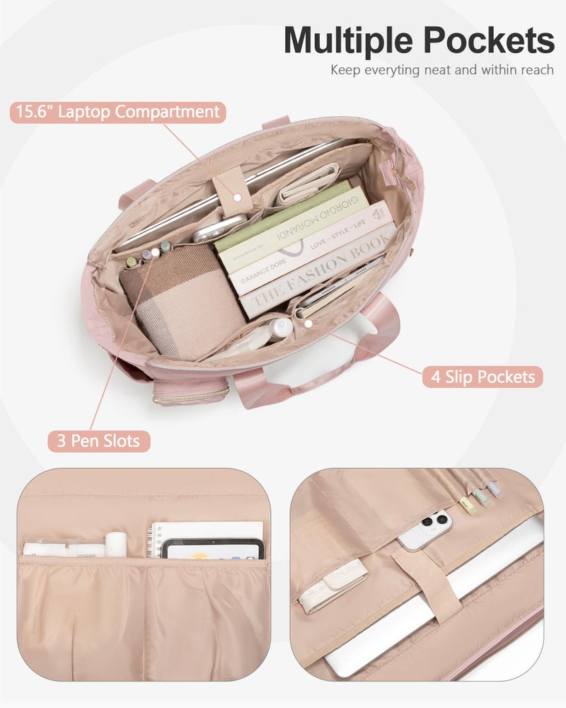 Marscamd Work Tote Bag for 15.6" Laptop with Multi Pockets, Teachers Water-Resistant Bag with Crossbody Strap, Lightweight Purse for Nursing & College Use, Pink - Image 3