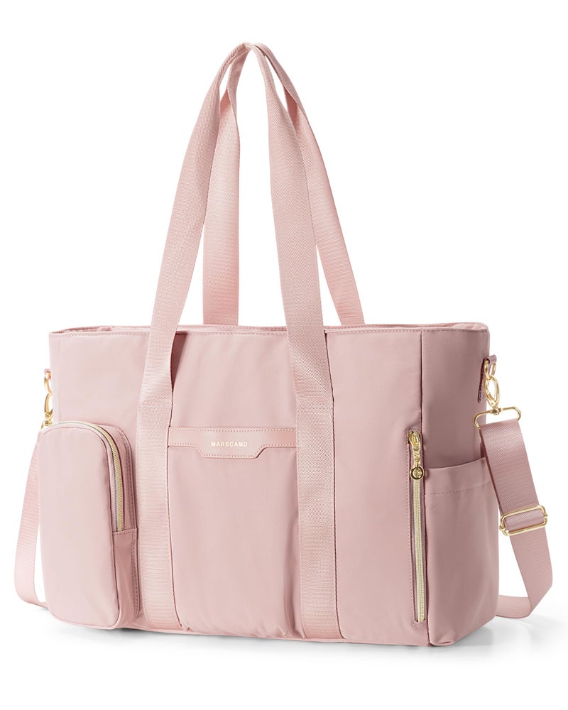Marscamd Work Tote Bag for 15.6" Laptop with Multi Pockets, Teachers Water-Resistant Bag with Crossbody Strap, Lightweight Purse for Nursing & College Use, Pink - Image 1