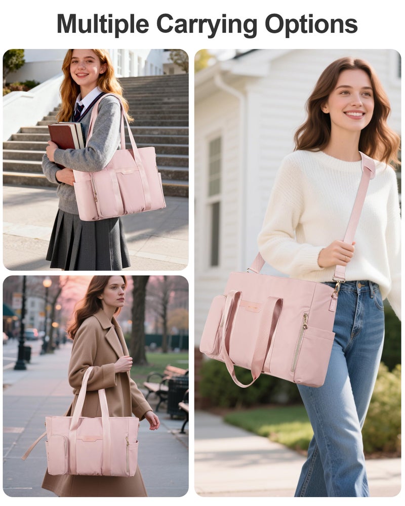 Marscamd Work Tote Bag for 15.6" Laptop with Multi Pockets, Teachers Water-Resistant Bag with Crossbody Strap, Lightweight Purse for Nursing & College Use, Pink - Image 2