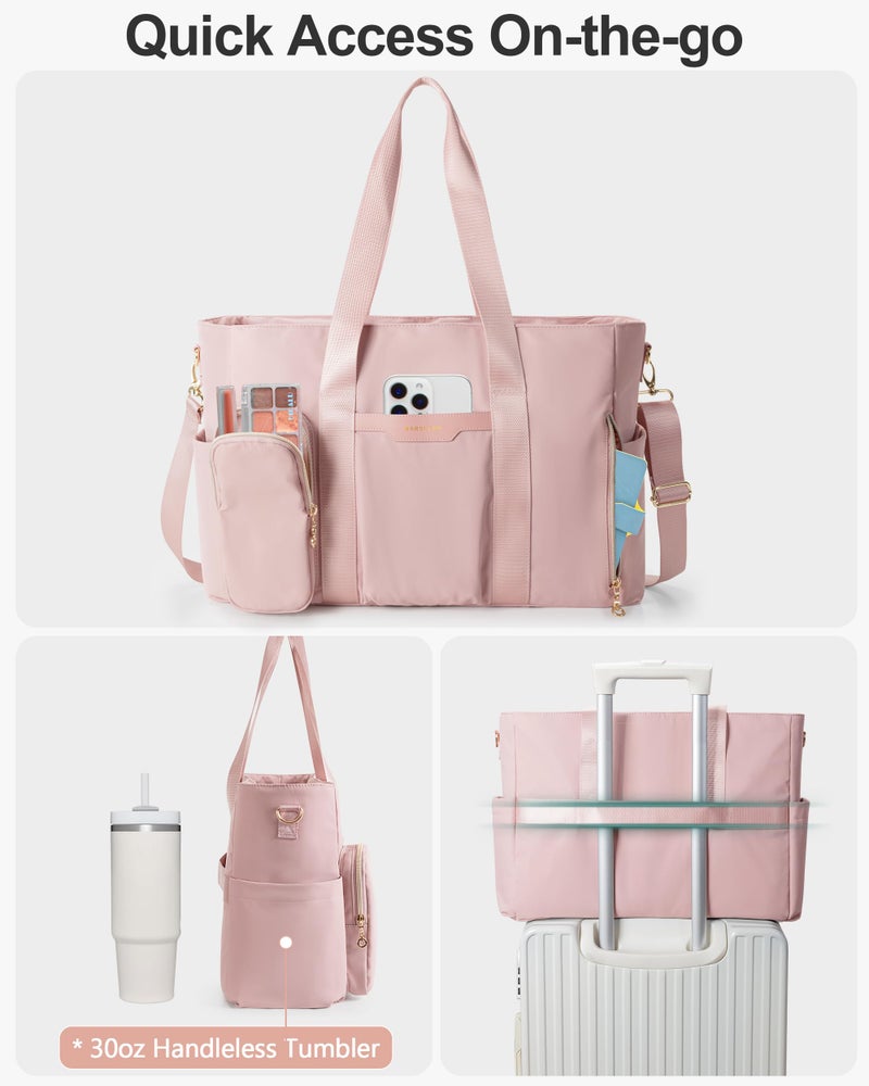 Marscamd Work Tote Bag for 15.6" Laptop with Multi Pockets, Teachers Water-Resistant Bag with Crossbody Strap, Lightweight Purse for Nursing & College Use, Pink - Image 4